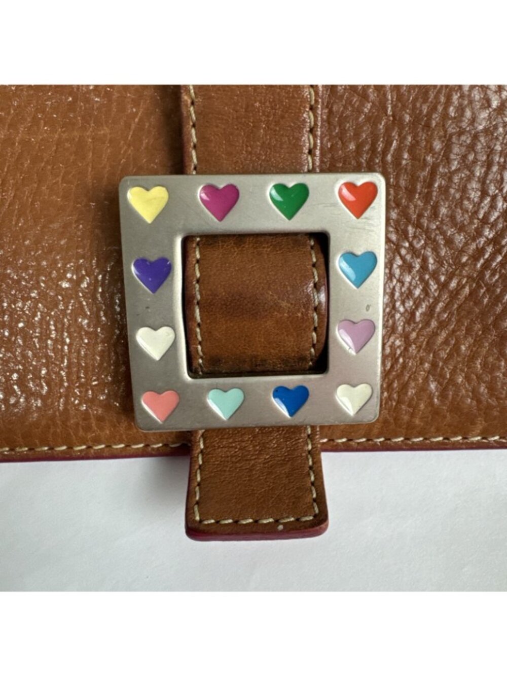 Dooney & Bourke Leather Brown Pink Heart Buckle Mini Shoulder Crossbody Bag Y2K - Picture 6 of 16